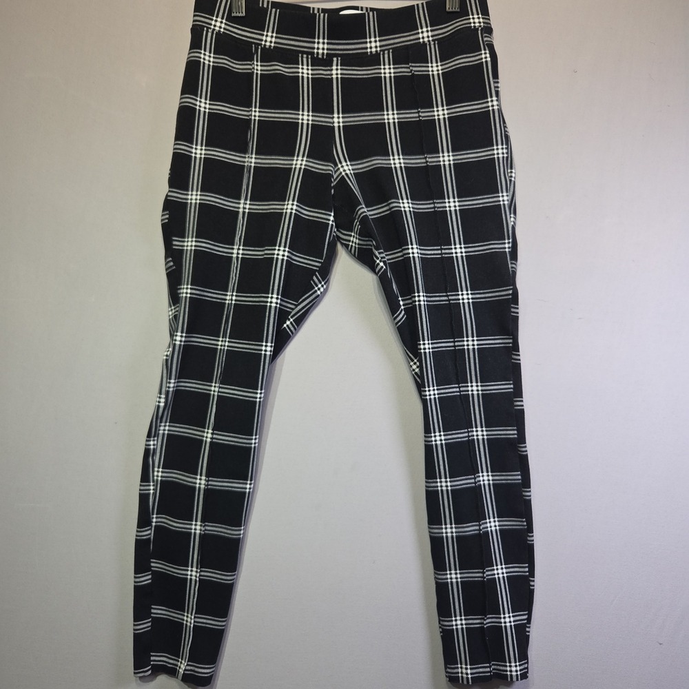 Old Navy‎ Stevie Pants Women Medium Black White Plaid Pull On Stretch Slim Ankle